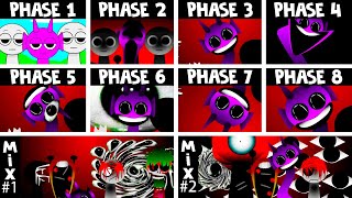 Phase 1 VS Phase 2 VS Phase 3 VS Phase 4 VS Phases 68 VS Mix 12 in Incredibox Sprunki versions Mix [upl. by Plossl]