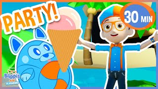 Blippis Roblox Beach Bash Fun in the Sun Adventure  Blippi Roblox  Educational Videos for Kids [upl. by Airym]