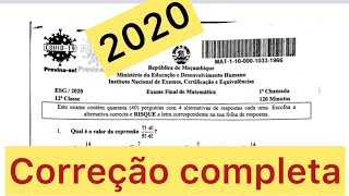 CORREÇÃO COMPLETA DE EXAME DE MATEMÁTICA 12ª CLASSE2020 1ª ÉPOCA [upl. by Toulon390]