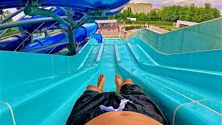 Blue Family Water Slide at Fabryka Wody Waterpark Poland [upl. by Benedikt479]