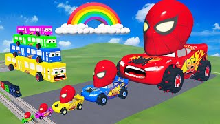 Big amp Small Monster Truck Spider Lightning Mcqueen vs Thomas The Trains  BeamNGDrive [upl. by Elletsyrc769]