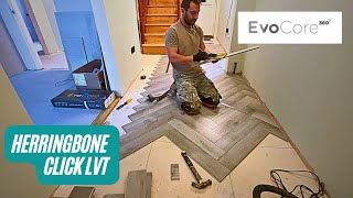 Herringbone LVT click flooring EvoCore full tutorial in detail [upl. by Oirtemed]