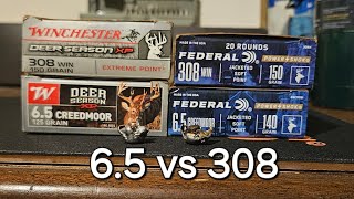 65 creedmoor vs 308win  federal powershok amp winchester deer season xp  100 yards gel test [upl. by Llebasi137]