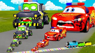 Big amp SmallMcQueen POLICE car VS Tow Mater POLICE ZOMBIE vs Train Thomas  BeamNGDrive [upl. by Klemm557]