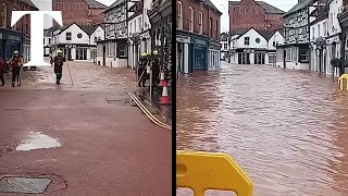 Storm Bert Moment towns flood wall collapses [upl. by Ydner]