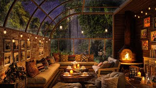 🌧 Rainy Night Forest at Cozy Coffee Shop  Smooth Jazz with Rain Sounds For Relax Study and Sleep [upl. by Devan]