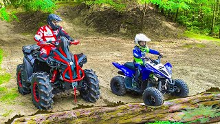 Den and Dad ride on Quad Bikes in the forest Family Fun [upl. by Adnoyek]