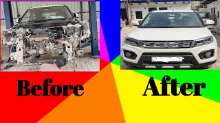 Brezza car repair  front side full damage Denting and painting [upl. by Mainis13]