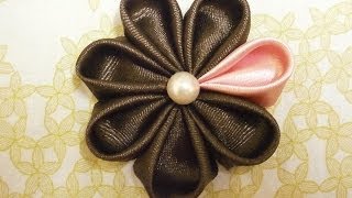 How to make kanzashi flowers DIY ribbon flowerstutorialkanzashi flores de cinta [upl. by Ydneh]