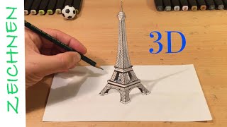 3D Zeichnen lernen für Anfänger Eiffelturm  How to Draw Eiffel Tower in 3D [upl. by Ellimaj]