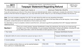 IRS Form 3911 walkthrough Taxpayer Statement Regarding Refund [upl. by Annaiviv333]