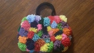 How to Crochet a Purse  Colorful Pom Pom Purse [upl. by Essirehc]