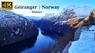 Winter In Geiranger Norway 4K Walking Tour January 2024  UNESCO World Heritage Geirangerfjord [upl. by Yreffoeg549]