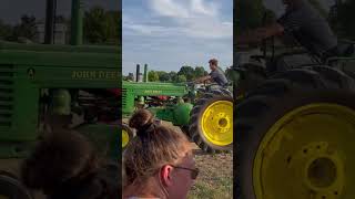 John Deere Model A Pulling pulling johndeere tractor fair farming 2cylinder summer farmall [upl. by Ihcas]