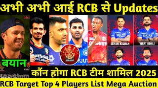 IPL 2025 RCB Team Target 4 Top Players In Mega Auction 2025  Ab Devilliers Pick Top 4 Players RCB [upl. by Aseen]