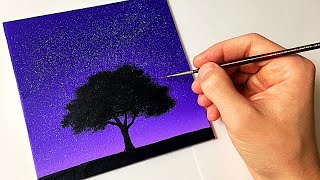 Easy Night Sky for Beginners  Acrylic Painting Tutorial Step by Step [upl. by Lalise]