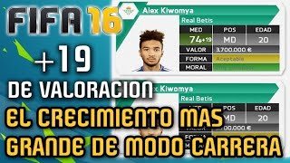 EL CRECIMIENTO MAS GRANDE de Modo Carrera 19 de Valoracion  FIFA 16 [upl. by Anelleh]