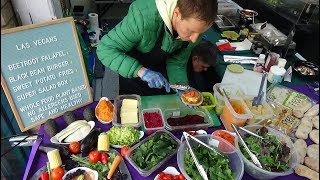 London Street Food Black Bean amp Mushroom Burger Sweet Potato Fries Beetroot Falafel by Las Vegans [upl. by Magnuson]