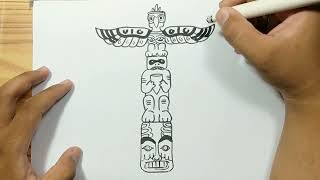 How to draw INDIAN TOTEM POLE [upl. by Hayashi]