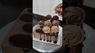 Chocolate square rosette cake🏵️decoration ideas squarecake shorts youtubeshorts viral trending [upl. by Vinaya]