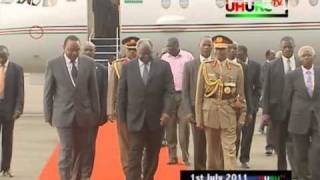 Uhuru Kenyatta welcoming President Kibaki at JKIA [upl. by Block99]