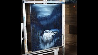 Evergreen Falls Bob Ross Wet On Wet Oil Painting Tutorial [upl. by Josselyn]