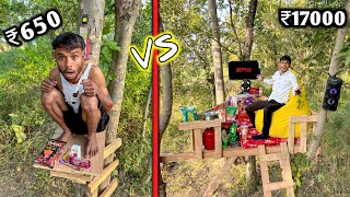 Overnight Survival Challenge  Low Budget Tree House Survival Challenge ₹650 VS ₹17000 [upl. by Torrell855]