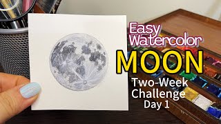 2Week Night Sky Wonders Watercolor Challenge  Day 1 The Moon [upl. by Llesirg154]