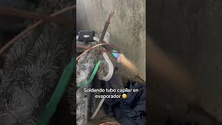 Soldando tubo capilar en evaporador 😬 fypシ゚viral refrigerador refrigeracion youtubeshorts [upl. by Lyndel]