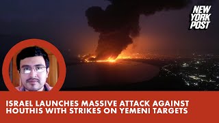 Israel retaliates against Houthis with strikes on Yemeni targets taking out power plants [upl. by Akeimahs]