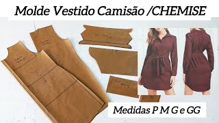 COMO FAZER MOLDE VESTIDO CHEMISE VESTIDO CAMISÃO [upl. by Walli207]