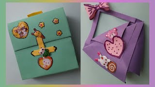 paper crafteasy craft ideasHanging gift boxpaper school bagDIY craftcute paper craftgift box [upl. by Jenness122]