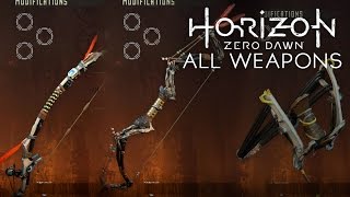 Horizon Zero Dawn  All WeaponsToolsEquipments Very RareRareUncommon Gears SHOWCASE ONLY [upl. by Kciredes182]