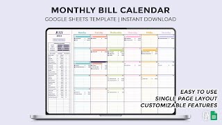 Monthly Bill Calendar  Smart Calendar  Google Sheets Template [upl. by Scottie]