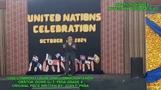 UNITED NATIONS CELEBRATION ONE COMMON FUTURE ONE COMMON AGENDA  1ST PLACE IN ORATION [upl. by Ayotahs]