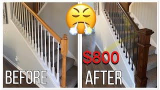 DIY Staircase Railing Remodel  Full Video [upl. by Nehte]