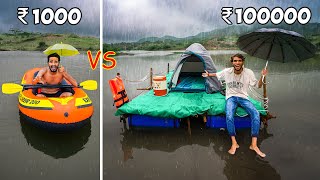 Survival Battle in Heavy Rain Cheap vs Luxury Boat House Camping [upl. by Arodasi]