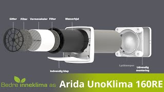 Arida UnoKlima 160RE stillegående romventilator med varmeveksler Miniventilasjon [upl. by Juetta]