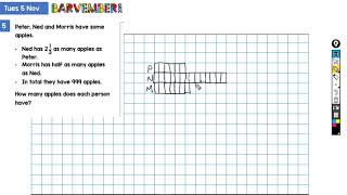 Word problem solved with bar model Nov 5 2019 Barvember solution [upl. by Boothe788]