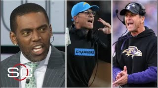 Randy Moss is rolling with Ravens to take down Chargers in the battle of the Harbaugh brothers [upl. by Juley]