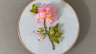 Rose Ribbon Embroidery Tutorial [upl. by Eissalc]