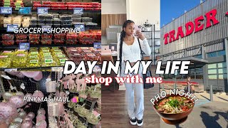 day in the life of a college student  shop with me grocery shopping pinkmas haul [upl. by Aicelet310]