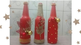 GARRAFAS DECORADAS PARA O NATAL  Passo a Passo [upl. by Eugilegna]