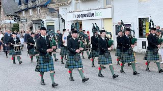 Ballater Pipe Band playing 51st Highland Div on the march through Braemar Scotland in Sept 2023 [upl. by Leziar]