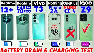 OnePlus Nord CE 4 vs Nothing Phone 2A vs vivo T3 vs iQOO Z9 amp Narzo 70 Pro amp Realme 12 Battery Test [upl. by Nytsyrk]