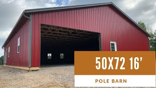 Pole Barn Shop  50x72 Building Size  50 Foot Roof Trusses 412 Pitch [upl. by Wehner]