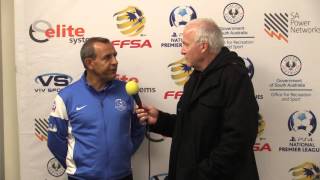 NPL SA Round 1 Postgame Interview West Adelaide 4 Adelaide Olympic 1 [upl. by Ellahcim]