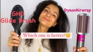 Dyson Airwrap VS GHD Glide Brush  Big Battle Between 2 Good Hair Tools  Tested On Thick Curly Hair [upl. by Ynffit]