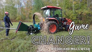 Wood Chipper behind the Kubota L4060 is a GAME CHANGER for our Farm [upl. by Millwater]