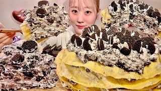 ASMR Oreo Crepe Cake【Mukbang Eating Sounds】【English subtitles】 [upl. by Roehm]